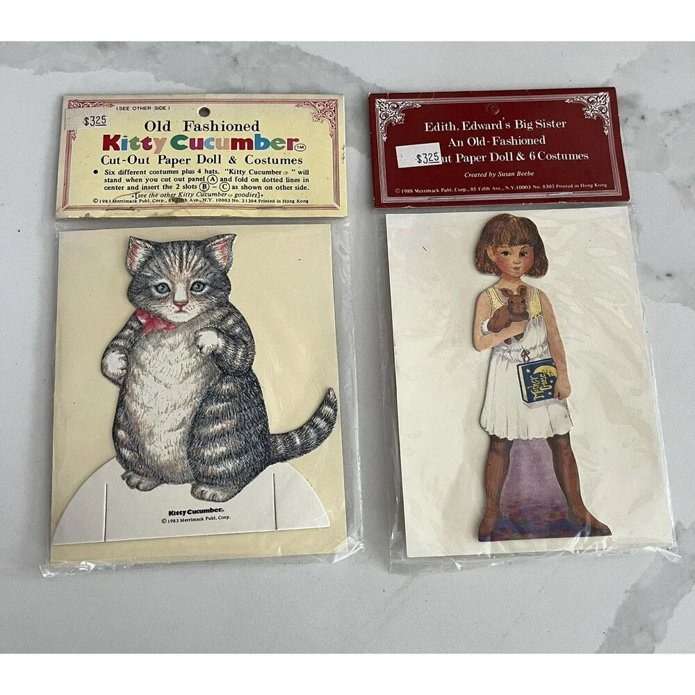 Vintage 1983 Kitty Cucumber Paper Doll Set 4.5” Six Costumes + Four Hats NOS
